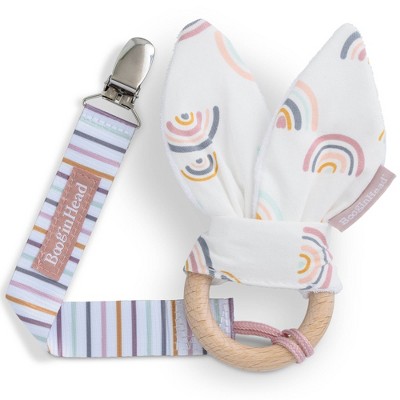 BooginHead Pacifier Clip & BunBun Teether Set - Pink Rainbows - 2pc