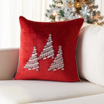 Red and Silver Polyester Christmas Tree Square Pillow Set