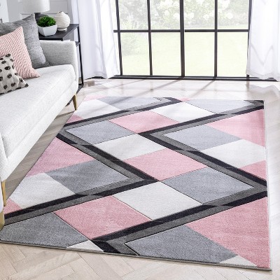 Blush Pink and Gray Geometric Synthetic Area Rug 5' x 7'