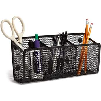 Juvale Black Mesh Wire Magnetic Pencil Pen Holder with 3 Compartments, Desk Organizer 10.5 in