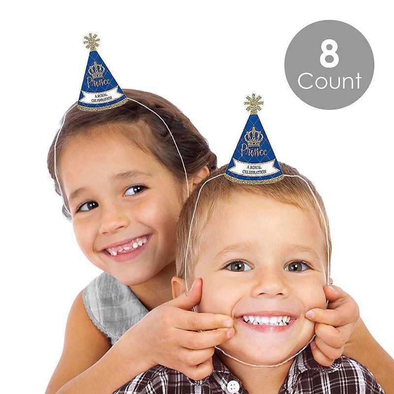 Big Dot of Happiness Royal Prince Charming - Mini Cone Baby Shower or Birthday Party Hats - Small Little Party Hats - Set of 8, 2 of 9