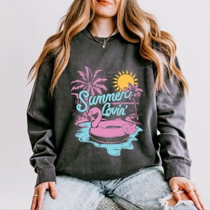 Simply Sage Market Summer Lovin' Flamingo Lightweight Garment Dyed Sweatshirt - 1 of 4