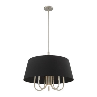 Sleek Brushed Nickel 6-Light Pendant with Black Fabric Drum Shade