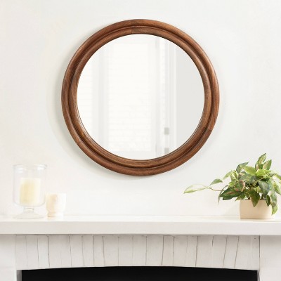 Walnut Brown Ribbed Round Mango Wood Vanity Mirror