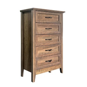 Farmhouse Dresser, Rustic Wood 5 Drawer Dresser for Closet, Tall Chest of Drawers with Metal Handles - 1 of 4