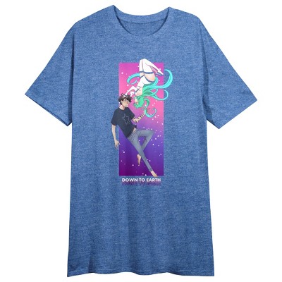 Down To Earth Kade & Zaida Women's Blue Heather Crew Neck Short Sleeve Night Shirt