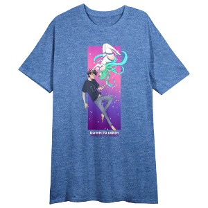 Down To Earth Kade & Zaida Women's Blue Heather Crew Neck Short Sleeve Night Shirt - 1 of 2