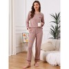 INSPIRE CHIC Women's Cotton Ribbed V Neck Pullover Tops and Pants with Pockets Pajama Sets - 2 of 4