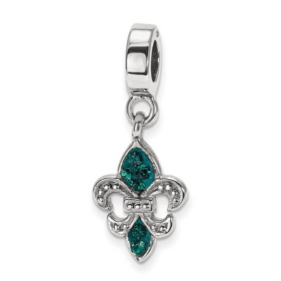 Black Bow Jewelry Sterling Silver Green Crystal Fleur De Lis Dangle Bead Charm