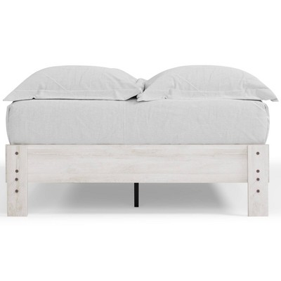 Whitewash Chic Full Platform Bed with Storage Drawer