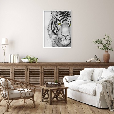Snow Tigre II Black and White Framed Wall Art Print