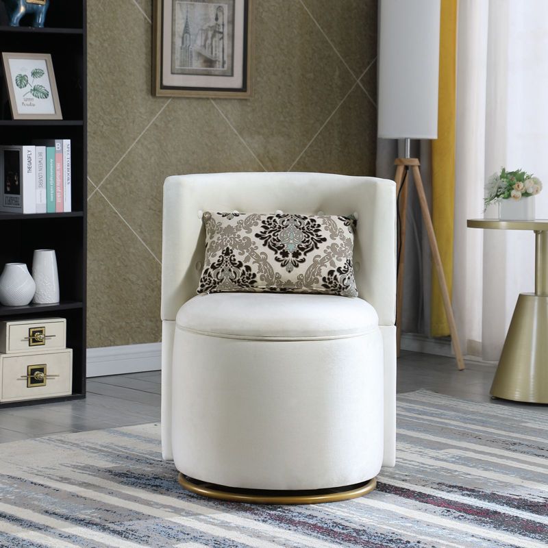 Relax 360° Round Open Back Velvet Swivel Club Chair,Velvet Swivel Chair with Storage Gold Metal Base Including 1 Pillow-Maison Boucle, 4 of 9