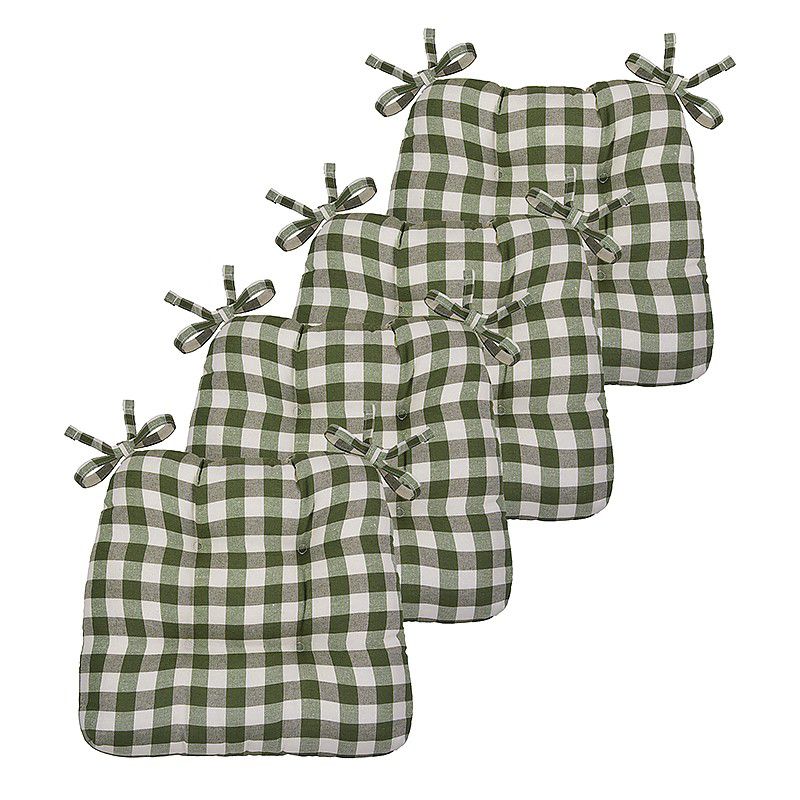 Kate Aurora Country Living Gingham Plaid Checkered Country Farmhouse Chair Cushion Pads, 1 of 4