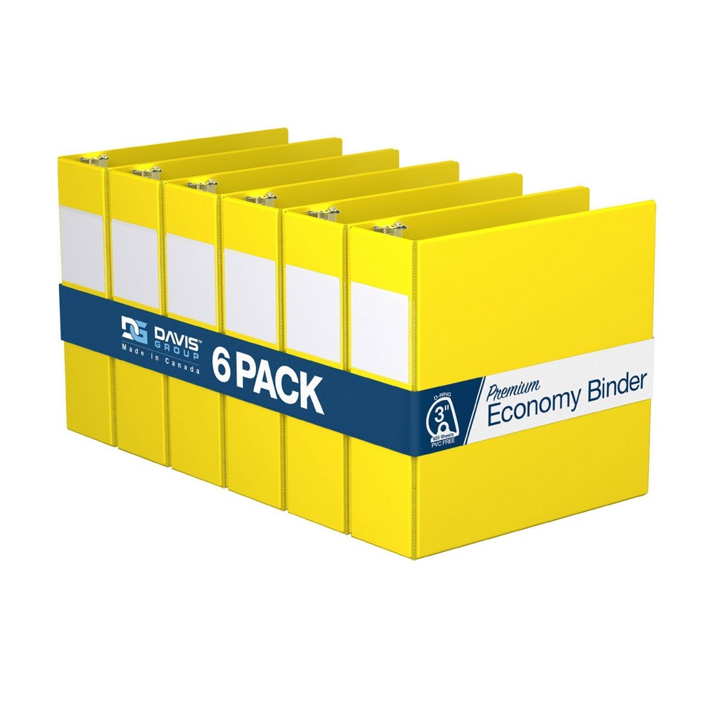 Davis Group 6pk 3" Premium Economy Round Ring Binders Yellow: Hard Cover, 625 Sheet Capacity, 2 Pockets, Polypropylene
