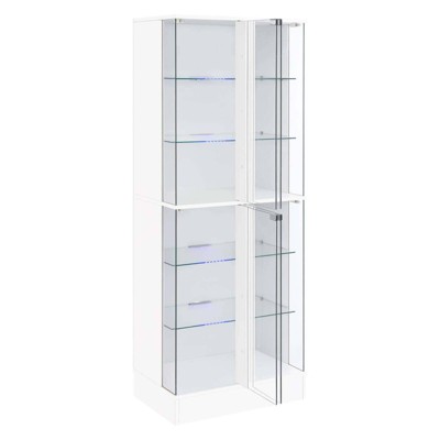White High Gloss Lighted Glass Curio Cabinet with Shelves