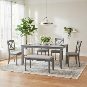 Homy Casa 6-Piece Wooden Dining Table Set with 4 Upholstered Chairs and Bench, Kitchen & Dining Room Furniture, Grey - 1 of 4