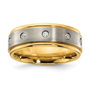 Chisel Titanium Polished with Brushed Center Yellow IP-plated Cubic Zirconia 8.00mm Band Ring - 1 of 4