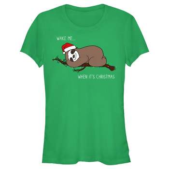 Juniors Womens Lost Gods Christmas Wake Me Sloth T-Shirt
