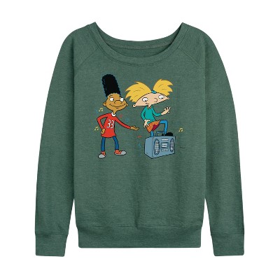 Women's - Hey Arnold! - HA Air Guitar Lightweight French Terry Wide Neck Long Sleeve Shirt