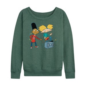 Women's - Hey Arnold! - HA Air Guitar Lightweight French Terry Wide Neck Long Sleeve Shirt - 1 of 4