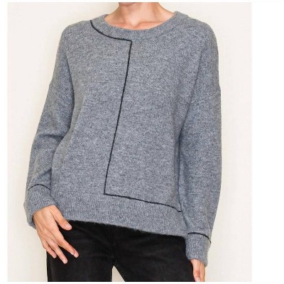 Women's Color Line Detail Crew Neck Pullover Sweater - STACCATO