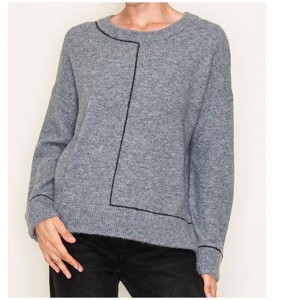 Women's Color Line Detail Crew Neck Pullover Sweater - STACCATO - 1 of 3