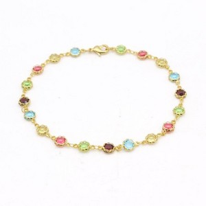 RMZ GOLD NYC 18K GOLD FILLED HIGH POLISH FINSH MULTI COLOR FLOWER CRYSTAL ANKLE BRACELET - 1 of 4