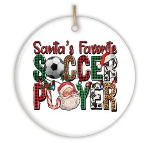 Santa’s Favorite Soccer Player Christmas Plaid Ornament, Coach Football Gift| OrnamentallyYou - 1 of 4