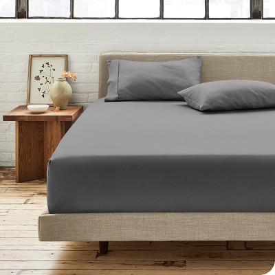 Gray Organic Cotton Percale Twin XL Fitted Sheet