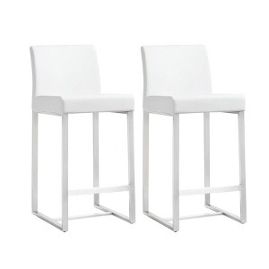 TOV Furniture Denmark Performance Vegan Leather Stool with Silver Base - Set of 2 White 16"W x 18.5"D x 37"H - 1 of 4