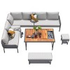 6-Piece Outdoor Rope Patio Conversation Set, L-Shaped Sectional Sofa with Deep Cushions and Acacia Wood Table with Ice Box – Maison Boucle - 3 of 4