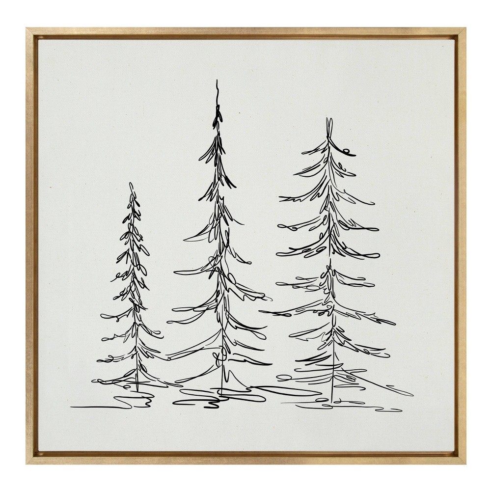 Photos - Other Decoration 30" x 30" Sylvie Minimalist Evergreen Trees Sketch Framed Wall Canvas Gold - Kate & Laurel All Things Decor: Nature-Inspired