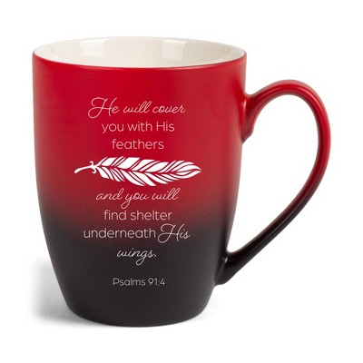 He Will Cover You With His Fears  You Will Find Shelter Underneath His Wings Two Toned Matte Red  Black 12 ounce Ceramic Stoneware Coffee Cup Mug