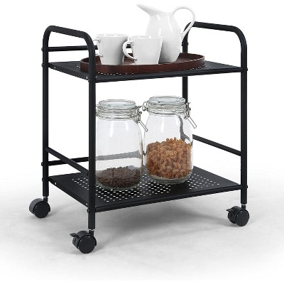 2-Tier Metal Rolling Utility Cart – Mobile Storage Shelf with Caster Wheels – Small Space Organizer