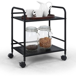 2-Tier Metal Rolling Utility Cart – Mobile Storage Shelf with Caster Wheels – Small Space Organizer - 1 of 4