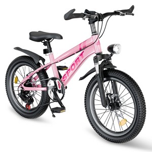 TopComfy 20 Inch Kids Mountain Bike 7 Speed Dual Disc Brakes Shock Absorber Front Fork for Boys And Girls Ages 7-12, Pink, 54.6"*20.7"*35" - 1 of 4