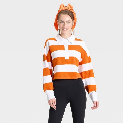 Women's Game Day Striped Cropped Long Sleeve Polo T-Shirt - JoyLab™