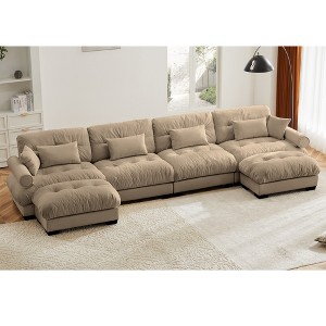 Oversized 166" Velvet Modular U-Shaped Sectional Sofa with Bolstered Armrests and 2 Ottomans, 6-Piece Free combination Sofa - 1 of 4