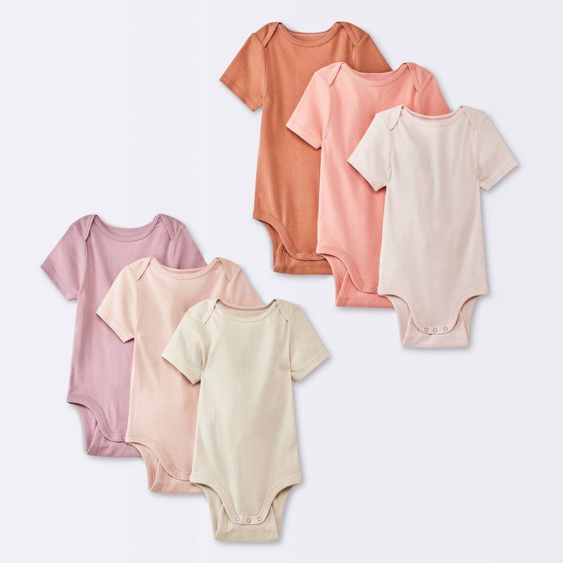 Baby Girls' 6pk Go & Grow Short Sleeve Cotton Bodysuit - Cloud Island™ Pink, 1 of 6