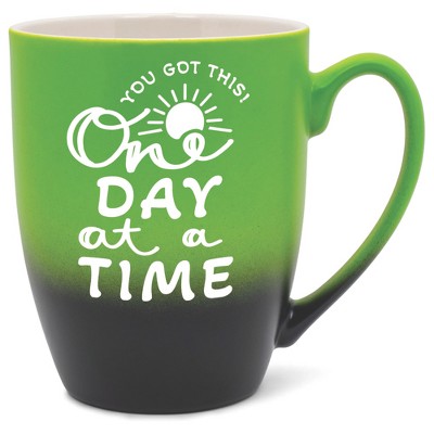 Elanze Designs You Got This One Day At A Time Two Toned Ombre Matte Green and Black 12 ounce Ceramic Stoneware Coffee Cup Mug