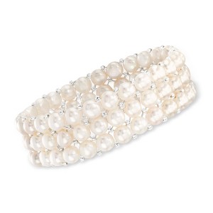 Ross-Simons 6-7mm Cultured Pearl 3-Row Stretch Bracelet Size 7 - 1 of 3