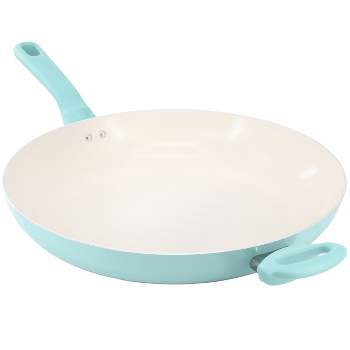 Spice by Tia Mowry 14 Inch Ceramic Nonstick Aluminum Skillet with Bakelite Handles in Teal