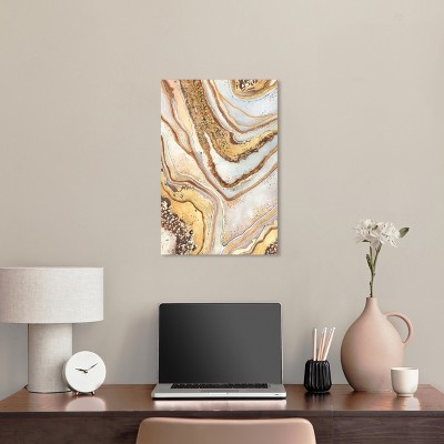 Golden and Beige Abstract Geode Canvas Wall Art, 16" x 24"