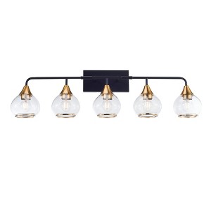 5 Lights Matte Black Antique Brass Color Iron Glass E26 Bulb Bedroom Wall Mounted Lighting Fixtures Bathroom - 1 of 1