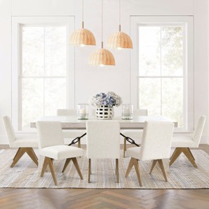 Set of 8 Upholstered Dining Chairs, Solid Wood Mid-Century Modern Kitchen Chairs with Padded Linen Seats, Comfortable Armless Chairs-Maison Boucle - 1 of 4