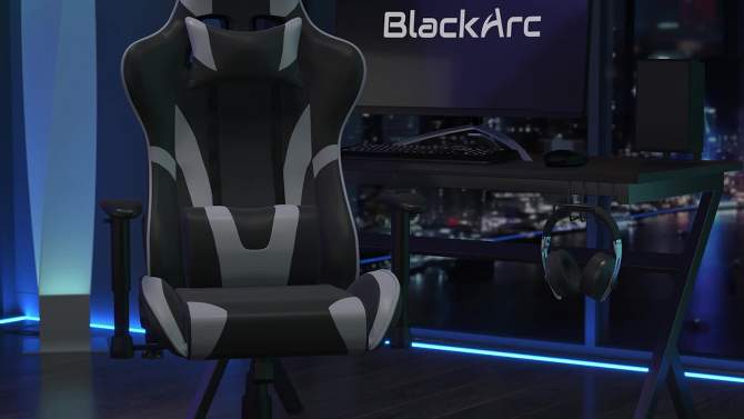 BlackArc High Back Reclining Gaming Chair in Faux Leather - Height Adjustable Arms - Headrest & Lumbar Support Pillows, 2 of 11, play video