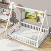 CAVINAS Twin/Full Size Bed Frame with Tent-Shaped Roof & Guardrails,Modern Floor Bed for Kids Room,Bedroom - 2 of 4