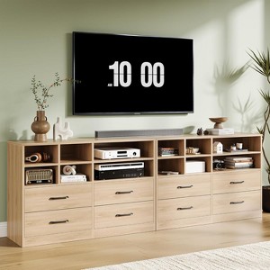 4 Drawer Dresser with 6 Storage Cubbies Adjustable Shelves, Modern Chest of Drawers, 47" TV Stand Dresser Drawer Organizers for Living Room,Beige - 1 of 4