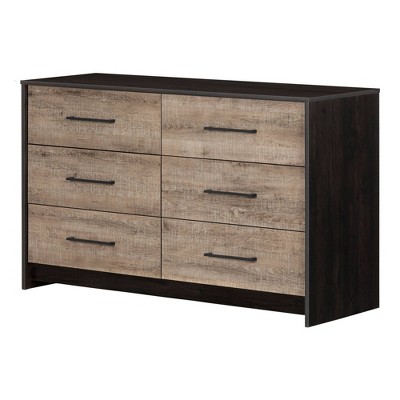 Londen 6 Drawer Double Dresser Weathered Oak/Black - South Shore