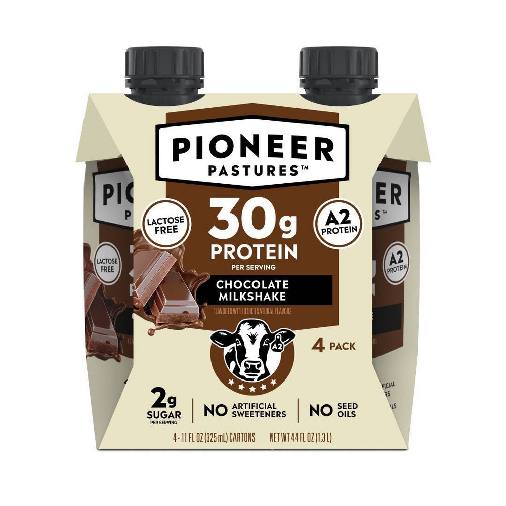 Pioneer Pastures A2 High Protein Milkshake - 30g Protein - Chocolate - Lactose Free - 4pk/11 fl oz
